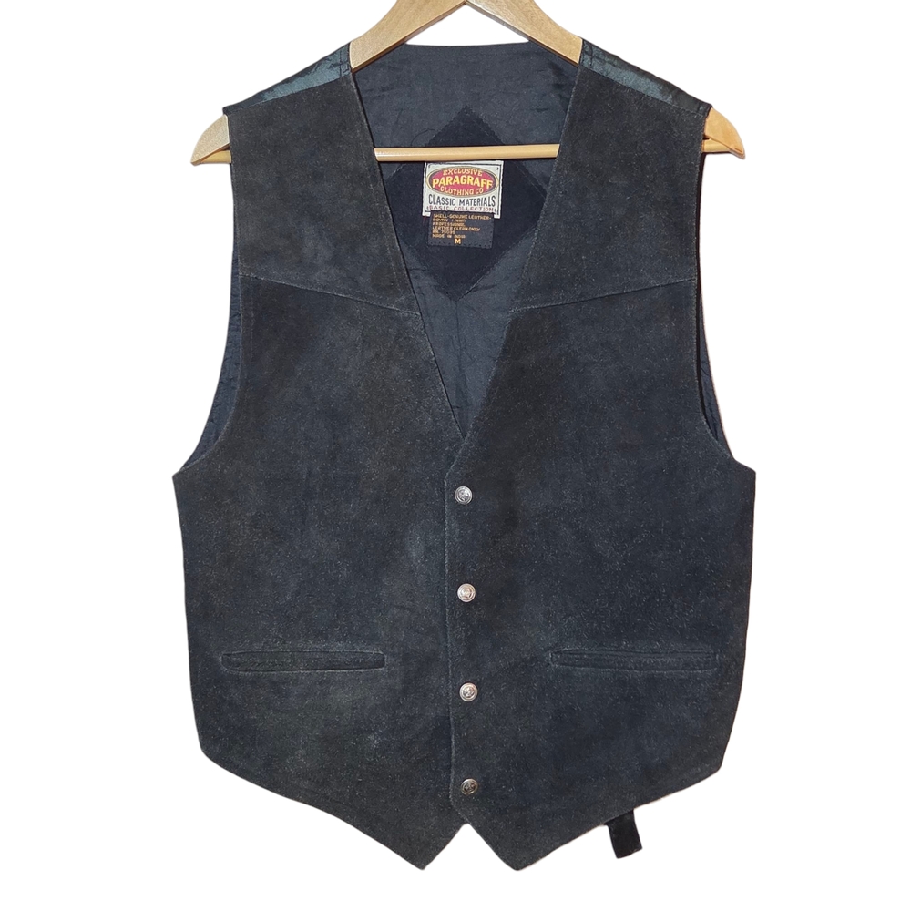 Vintage 80s Paragraff Clothing Genuine Leather Vest Western Button Front Size M